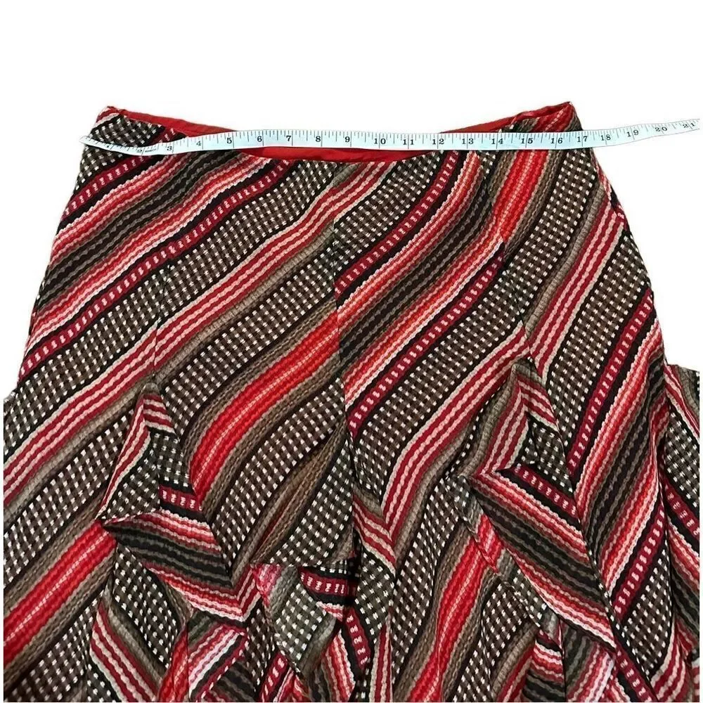 Lauren Ralph Lauren Women's Patterned Ruffled Georgette‎ Skirt sz M red brown